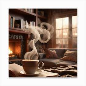 Coffee In Front Of Fireplace 1 Canvas Print