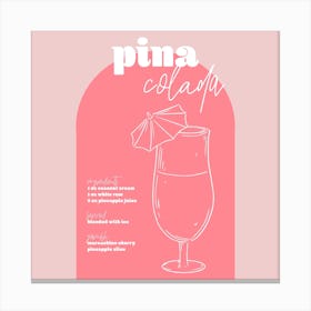Vintage Retro Inspired Pina Colada Recipe Pink And Dark Pink Square Canvas Print