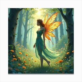 Mystical Fairy Queen In A Glowing Glade, Watercolor 1 Canvas Print