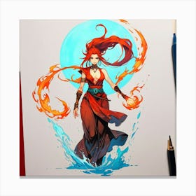 Fire Dragon The Magic of Watercolor: A Deep Dive into Undine, the Stunningly Beautiful Asian Goddess 1 Canvas Print