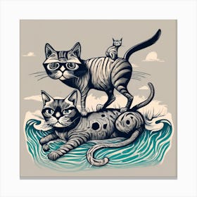 Cats In The Ocean, swimming Canvas Print