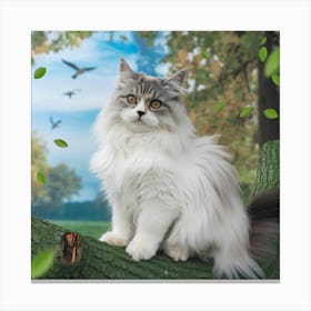 Cat On A Tree Branch Canvas Print