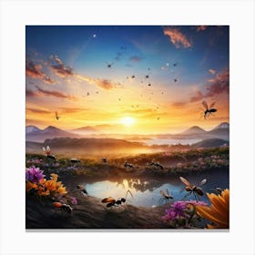 Ants Coordinate In A Bustling Colony Scene Minute Details Accentuating Their Cooperation Under The (2) Canvas Print