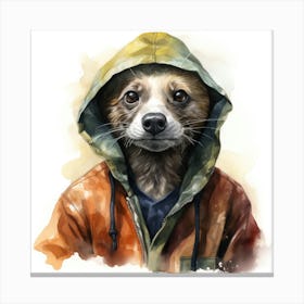 Watercolour Cartoon Ferret In A Hoodie 2 Canvas Print