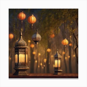 Lanterns In The Forest Canvas Print