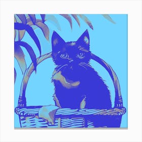 Kitty Cat In A Basket Light Blue 1 Canvas Print