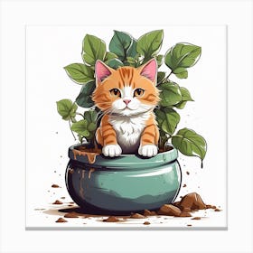 Cat In Pot Canvas Print