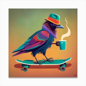 Crow On Skateboard Canvas Print