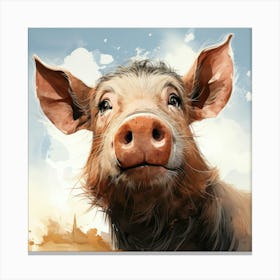 Pig In The Field Canvas Print