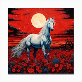 White Horse In Red Poppy Field Canvas Print
