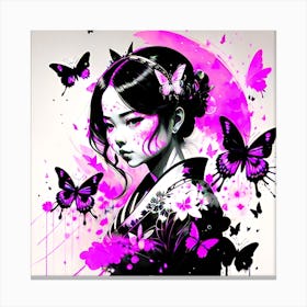 Asian Girl With Butterflies 7 Canvas Print