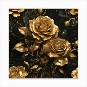 Gold Roses On Black Background 1 Canvas Print