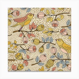 Seamless Pattern With Flower Bird Canvas Print