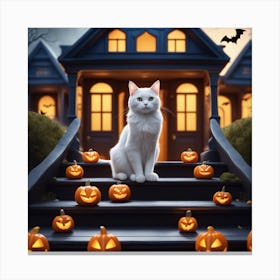 Halloween House With Pumpkins 12 Canvas Print