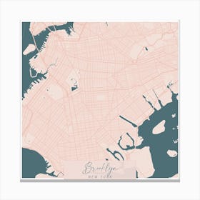 Brooklyn New York Pink and Blue Cute Script Street Map Canvas Print