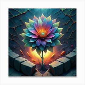 A Surreal Flower Blooming Through Cracked Stone Canvas Print