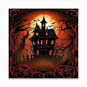 A Fiercely Blazing Haunted House Banner Devilishly Shadowed And Skittish Across The Eerie Pattern O (1) 2 Canvas Print