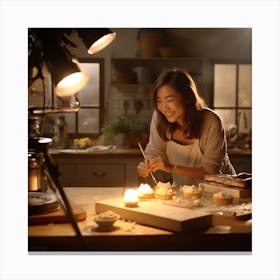 Asian Woman In Kitchen Canvas Print