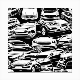 Black And White Seamless Pattern Of Cars Canvas Print