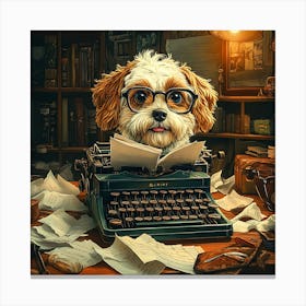 Funny Dog Writer Vintage Art Background 5 Canvas Print