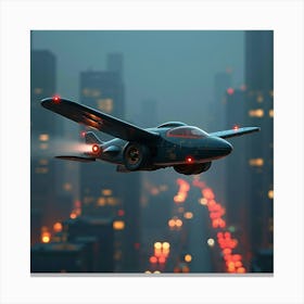 Futuristic Flying Car With Aerodynamic Wings, Hovering Above City Lights 1 Canvas Print