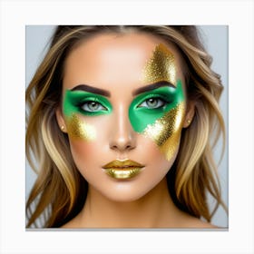 Beautiful Woman With Green And Gold Makeup Canvas Print