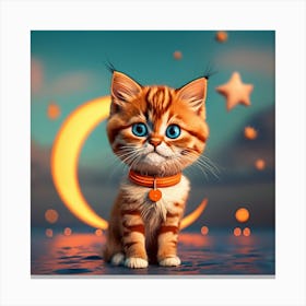 Cute Kitten On The Moon Canvas Print