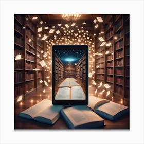Library With Tablet And Books Canvas Print