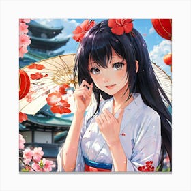 Asian Girl With Umbrella Canvas Print