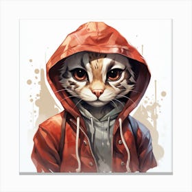 Watercolour Cartoon Ocelot In A Hoodie 1 Canvas Print