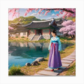 Korean Girl In Traditional Dress Canvas Print