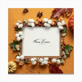 A Seasonal Thanksgiving Frame Design Featuring A Round Cotton Chaplet Layered With Autumn Leaves Ad (5) Canvas Print