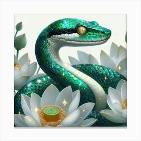 Snake With Lotus Flowers Canvas Print