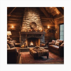 Log Cabin Living Room Canvas Print