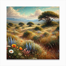 An Oil Painting Of A Field Of Wild Flowers In The Karoo, South Africa.AI 1 Canvas Print