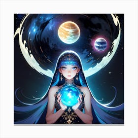 Anime Girl Holding A Planet Canvas Print