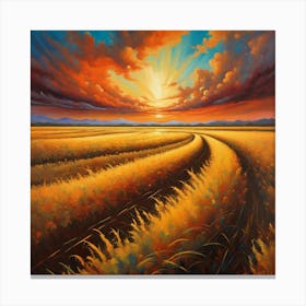 Sunset In The Wheat Field Canvas Print