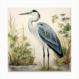 Ohara Koson Inspired Bird Painting Great Blue Heron 7 Square Canvas Print