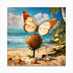 Butterfly On Coconut Canvas Print