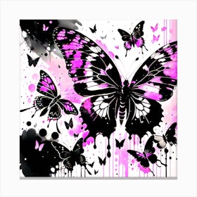 Pink And Black Butterflies 2 Canvas Print