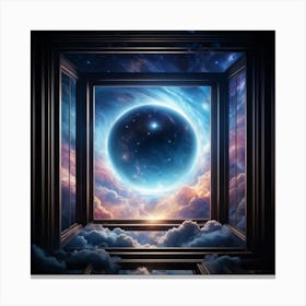 Surreal Visualization Of A Geometric Portal Like A Window Into A Dreamy Abstract Sky Filled With Sw (5) Canvas Print