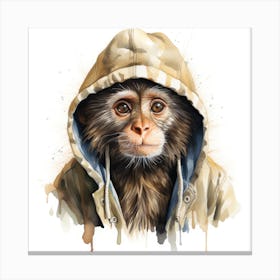 Watercolour Cartoon Capuchin Monkey In A Hoodie 1 Canvas Print
