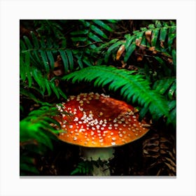 Mushroom Covered In Ferns Square Canvas Print