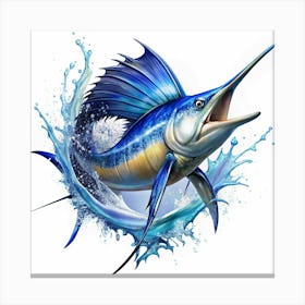 Blue Marlin Fish Leaping Out Of The Water Canvas Print