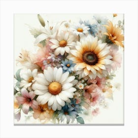 Summer Floral Dream A Delicate Watercolor Of Blooming Flowers 2 Canvas Print