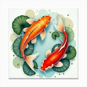 Vibrant Koi Fish Swimming Through Lily Pads, Depicted In Flowing Watercolor Art 1 Canvas Print