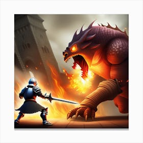 Knight Battling a Fire Breathing Monster Canvas Print