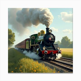 Historic Locomotive Gliding Through A Peaceful Country Scene 1 Canvas Print