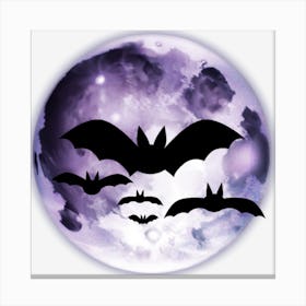 Silhouette Of Bats Against Moon Happy Halloween Canvas Print