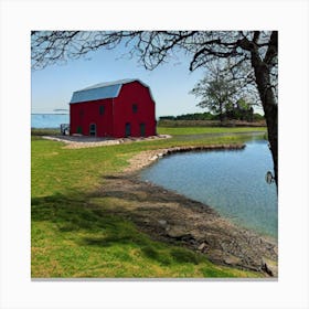 Red Barn On The Lake Canvas Print